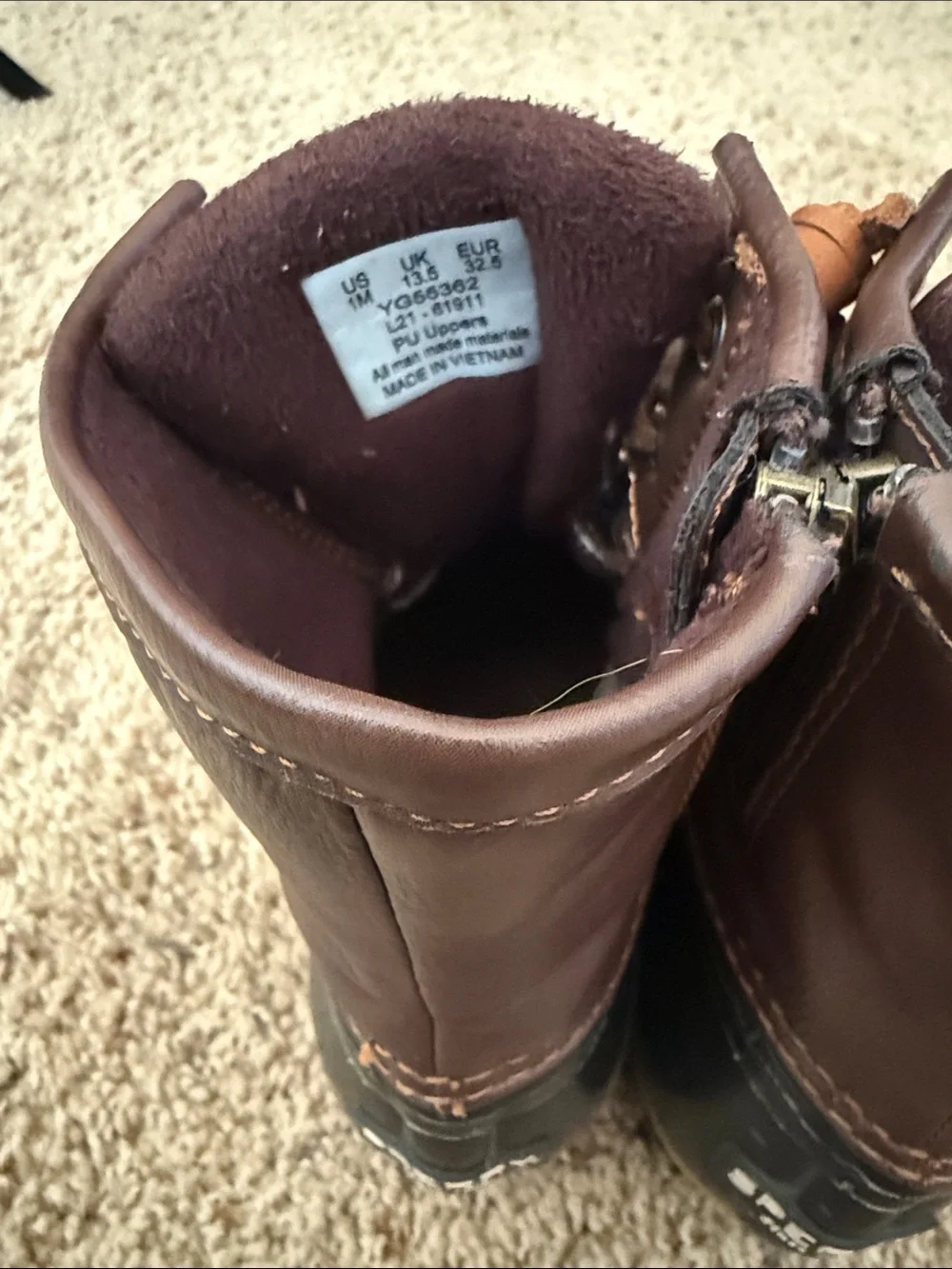 Sperry Brown Leather & Black Rubber Kids Rain Boots